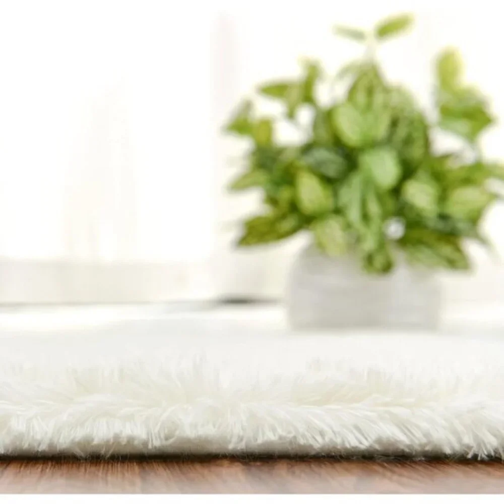 New 2.6x5.3 Fluffy Cream Rug, Soft Oval Shag Carpet for Home, Bedroom & Nursery